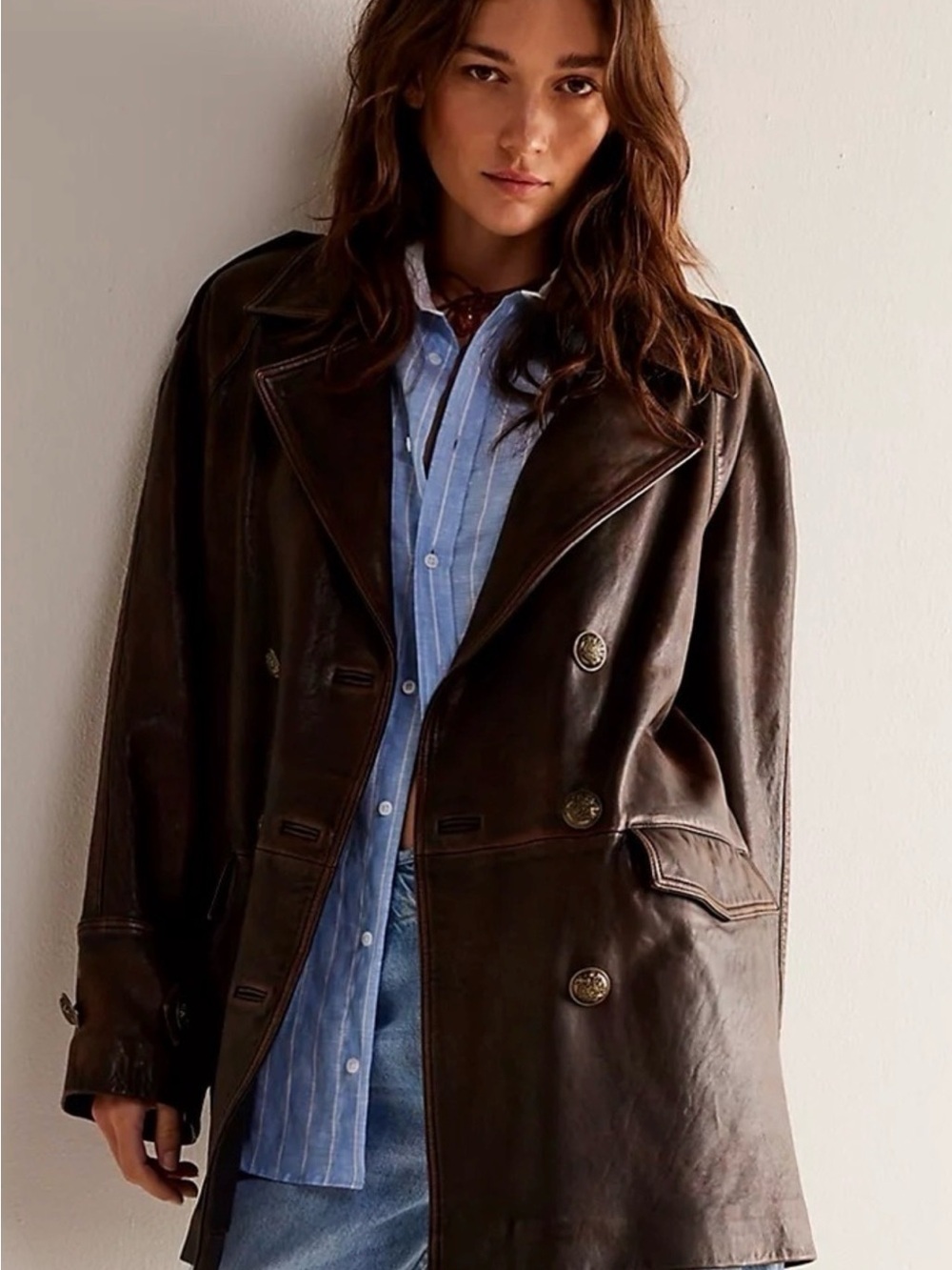 NWT Free  People We The Free Topnotch Leather Pea Coat L